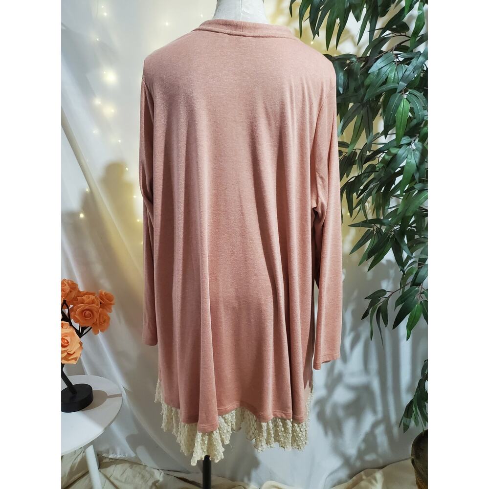 LOGO Lori Goldstein Sweater Knit Cardigan Embroidered Lace Hem Size 2X Pockets - Picture 3 of 12